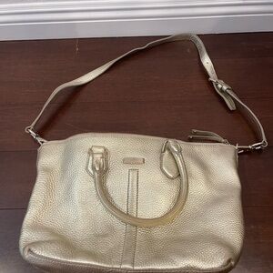 cole haan metallic Gold Leather Shoulder Bag with adjustable strap